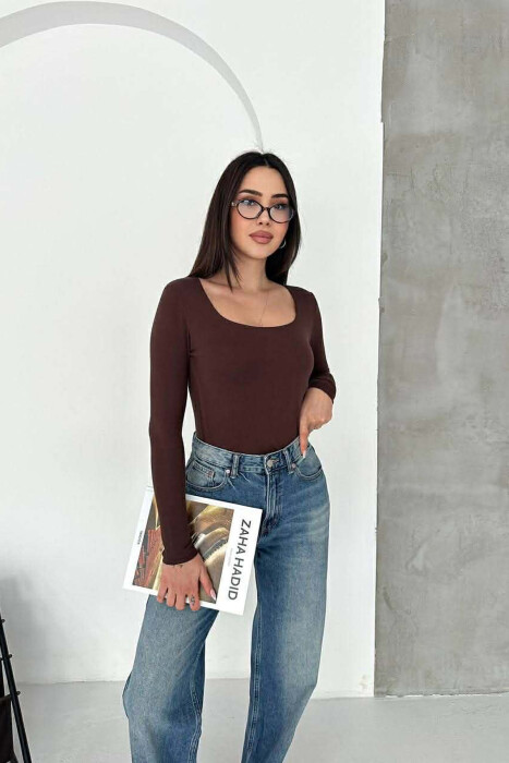 ONE COLOR SIMPLE WOMAN SWEATSHIRT BROWN/KAFE - 2