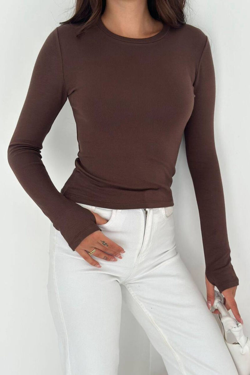 ONE COLOR SIMPLE WOMAN SWEATSHIRT BROWN/KAFE - 1