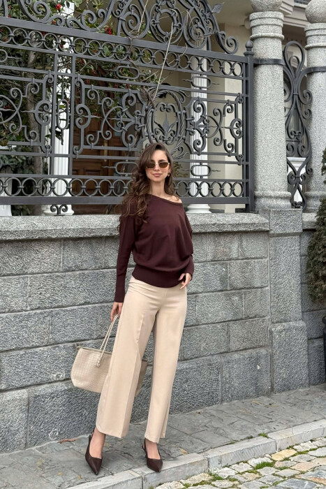 ONE COLOR SIMPLE WOMAN SWEATER BROWN/KAFE - 4