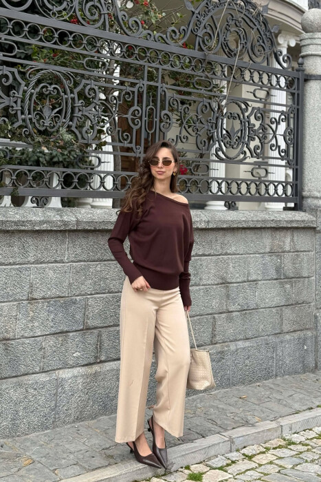 ONE COLOR SIMPLE WOMAN SWEATER BROWN/KAFE - 5