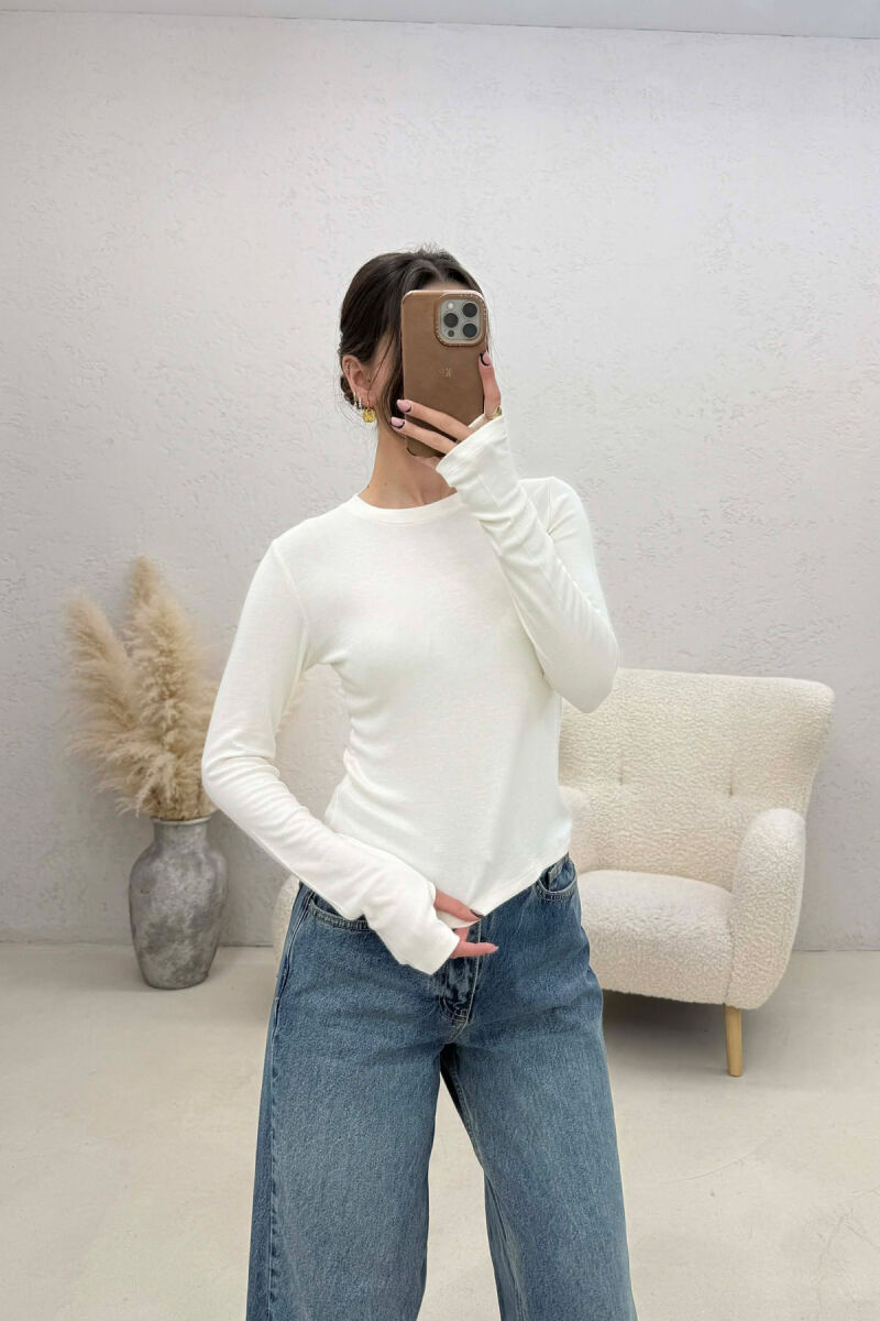 ONE COLOR SIMPLE WOMAN SWEATSHIRT CREAM/KREM - 1