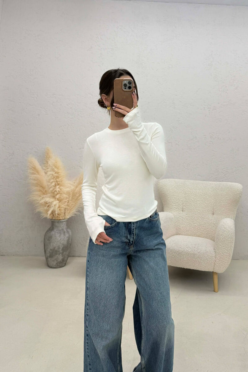 ONE COLOR SIMPLE WOMAN SWEATSHIRT CREAM/KREM - 2