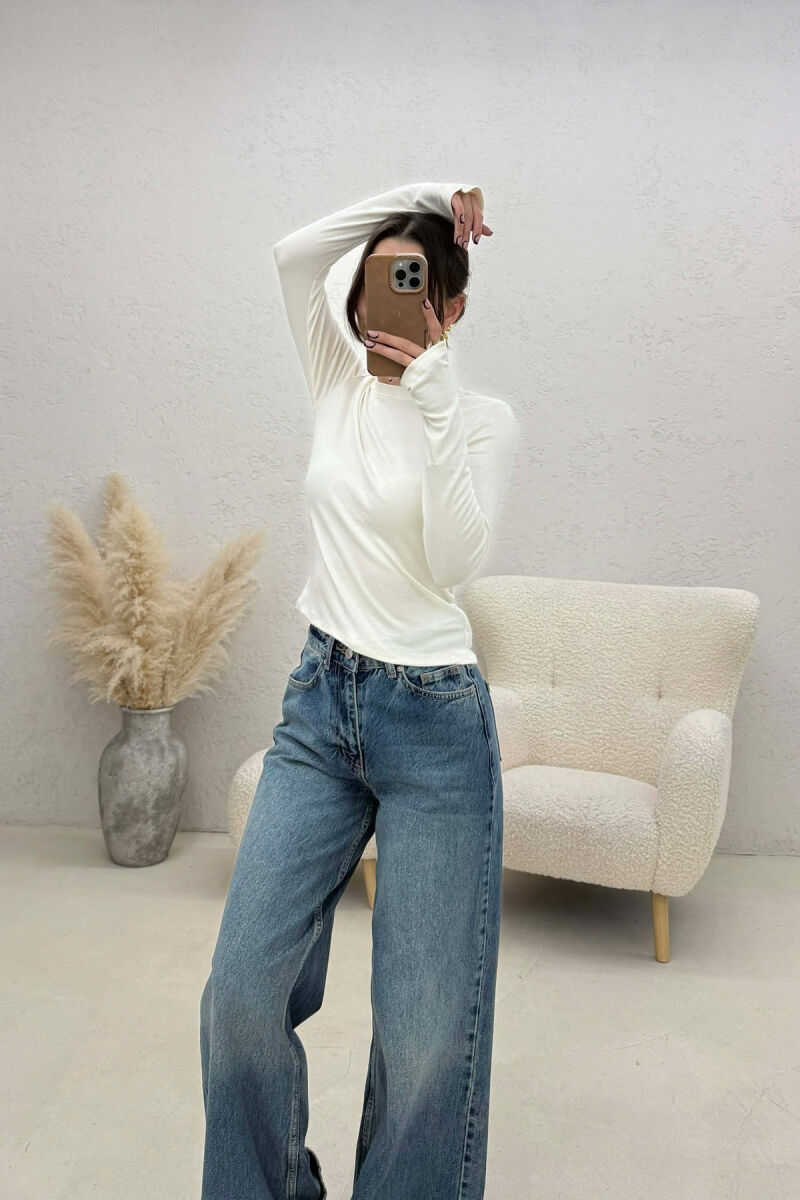 ONE COLOR SIMPLE WOMAN SWEATSHIRT CREAM/KREM - 3