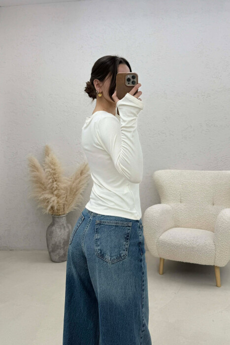 ONE COLOR SIMPLE WOMAN SWEATSHIRT CREAM/KREM - 4