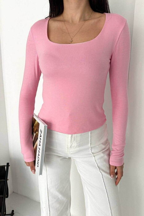 ONE COLOR SIMPLE WOMAN SWEATSHIRT PINK/ROZE - 