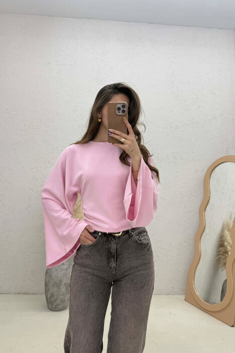 ONE COLOR SIMPLE WOMAN SWEATSHIRT PINK/ROZE - KLAUDIO FASHION