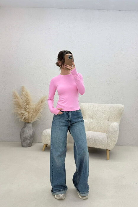 ONE COLOR SIMPLE WOMAN SWEATSHIRT PINK/ROZE - 2