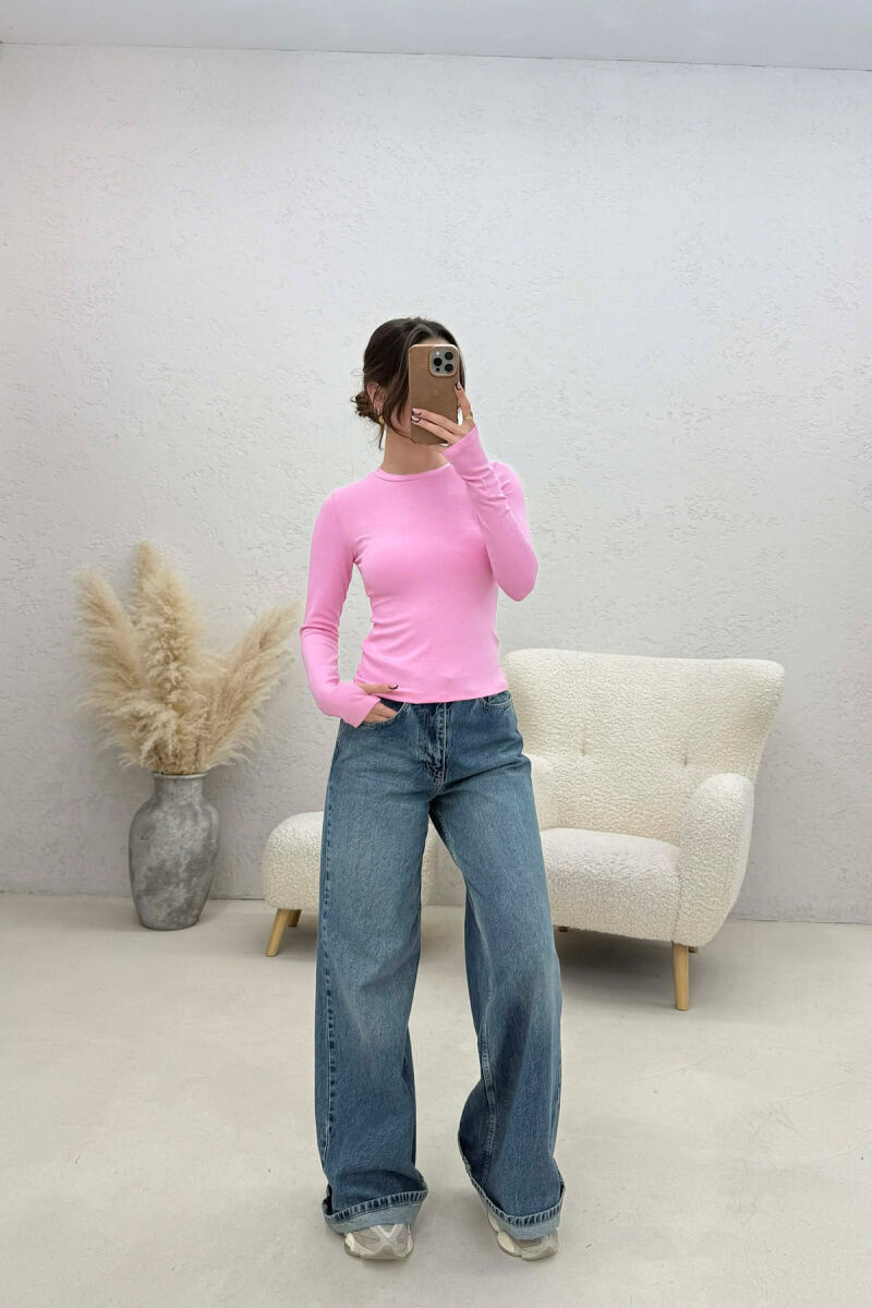 ONE COLOR SIMPLE WOMAN SWEATSHIRT PINK/ROZE - 2