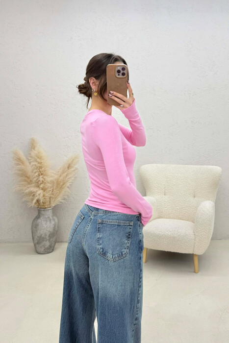 ONE COLOR SIMPLE WOMAN SWEATSHIRT PINK/ROZE - 4