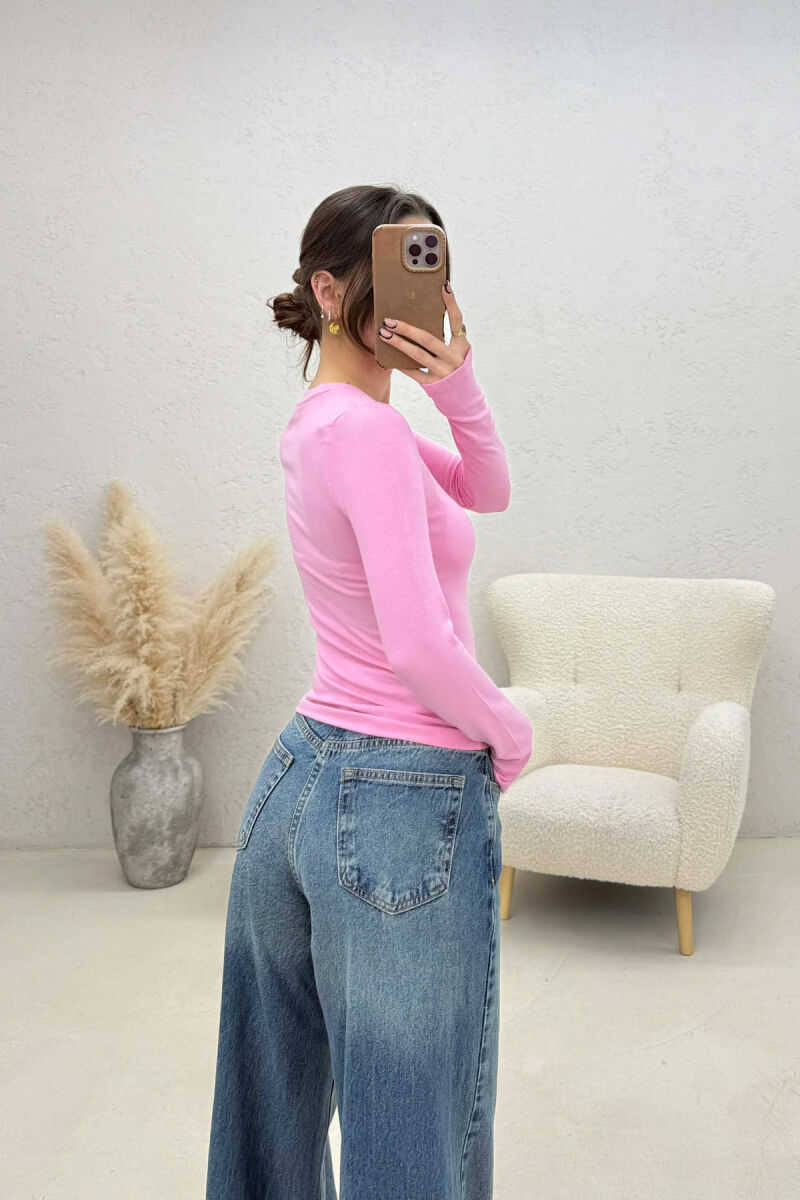 ONE COLOR SIMPLE WOMAN SWEATSHIRT PINK/ROZE - 4