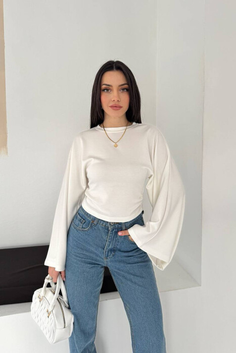 ONE COLOR SIMPLE WOMAN SWEATSHIRT WHITE-E BARDHE - KLAUDIO FASHION