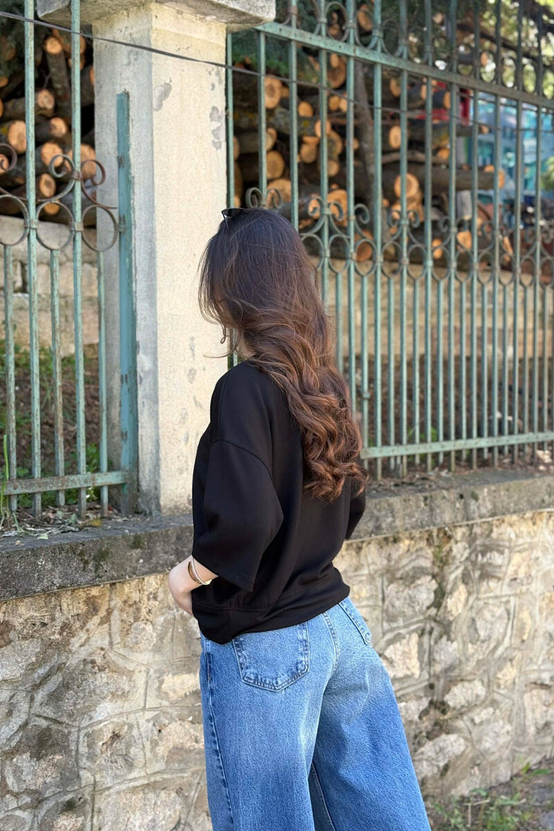 ONE COLOR SIMPLE WOMAN T-SHIRT BLACK/ E ZEZE - 5