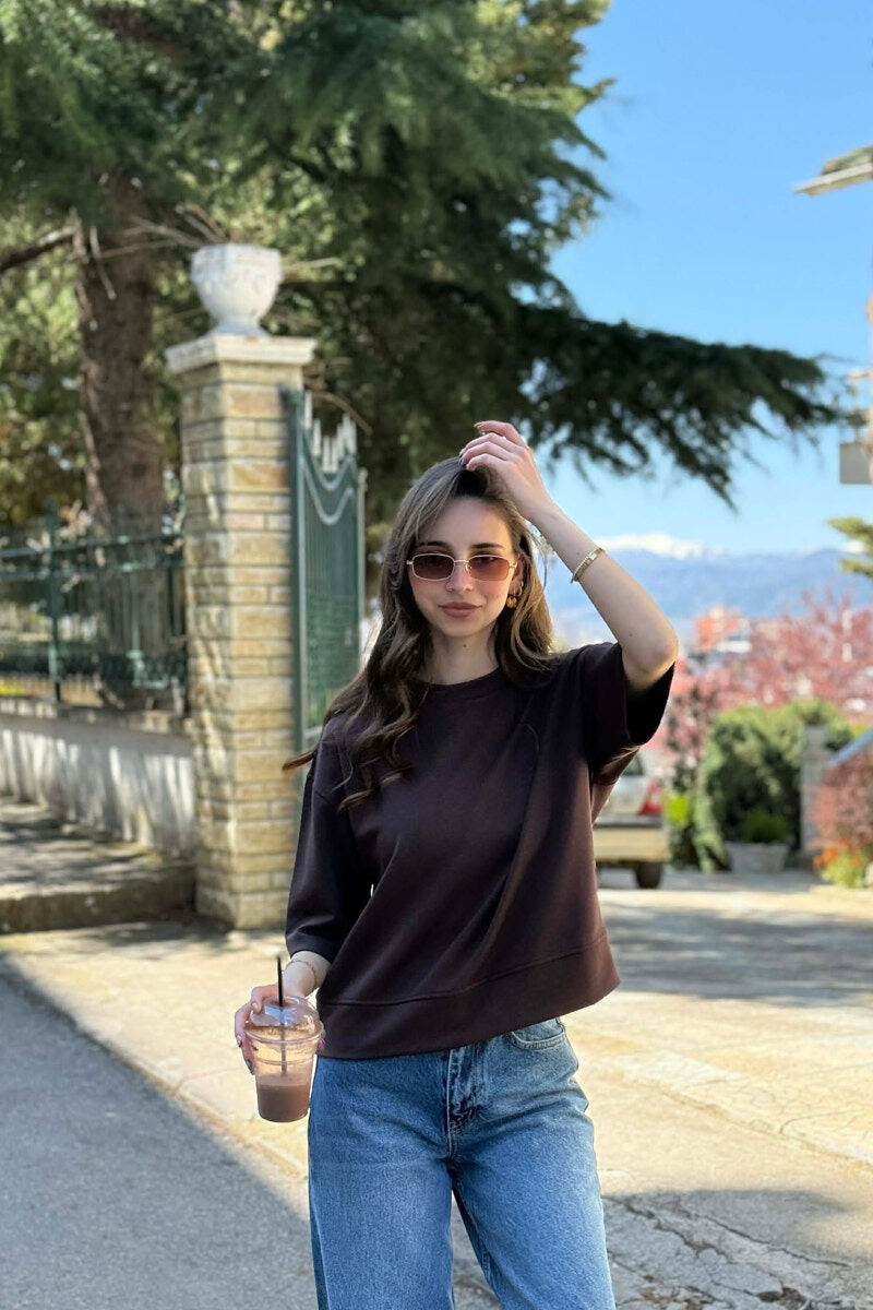 ONE COLOR SIMPLE WOMAN T-SHIRT BROWN/KAFE - 1