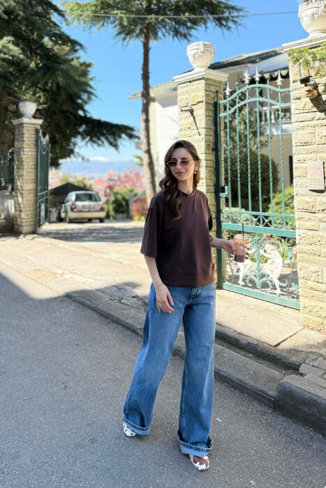 ONE COLOR SIMPLE WOMAN T-SHIRT BROWN/KAFE - 2