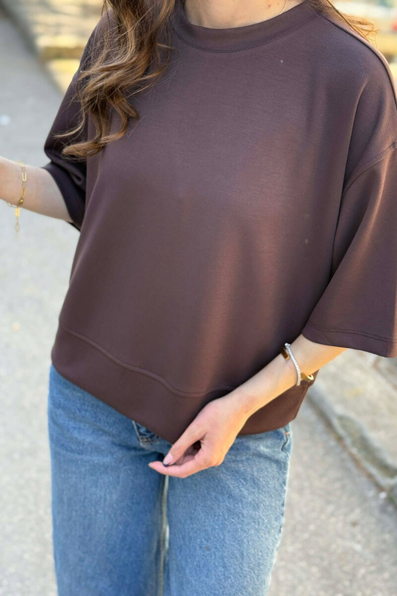 ONE COLOR SIMPLE WOMAN T-SHIRT BROWN/KAFE - 3