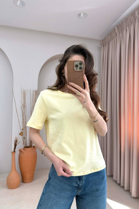 T-SHIRT I THJESHTE NJE NGJYRESH PER FEMRA NE NGJYRE LIMON - 