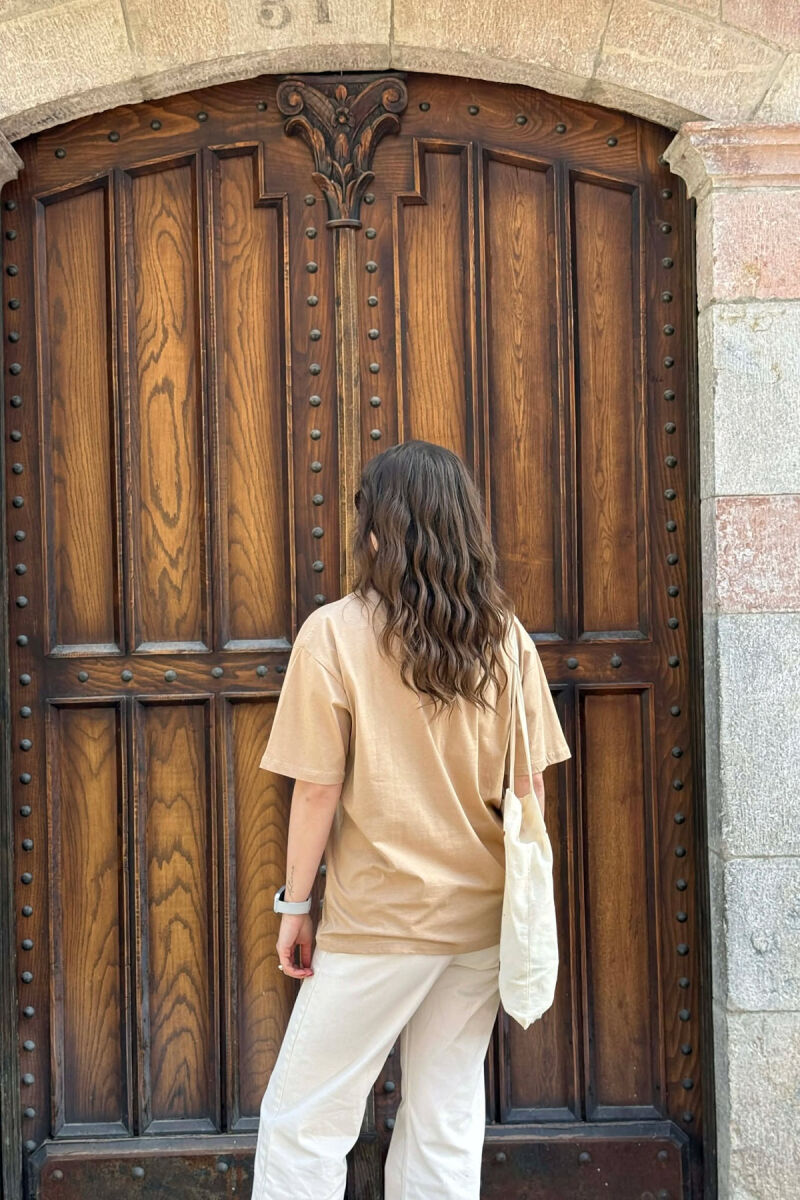 ONE COLOR SIMPLE WOMAN T-SHIRT + 6 PAIR SOCKS BEIGE/BEZHE - 3