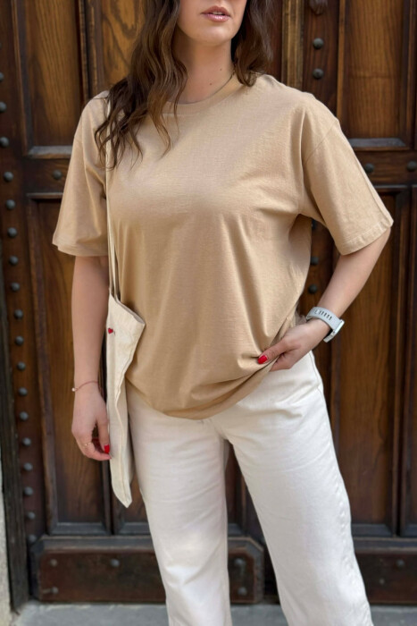 ONE COLOR SIMPLE WOMAN T-SHIRT + 6 PAIR SOCKS BEIGE/BEZHE - 4