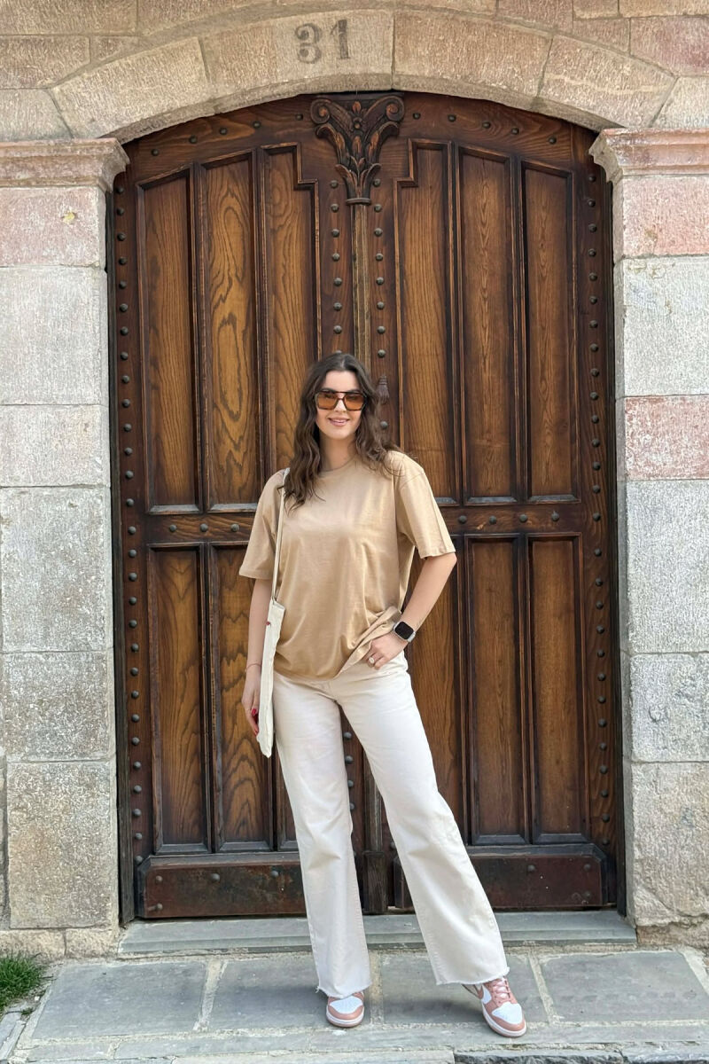 ONE COLOR SIMPLE WOMAN T-SHIRT + 6 PAIR SOCKS BEIGE/BEZHE - 5