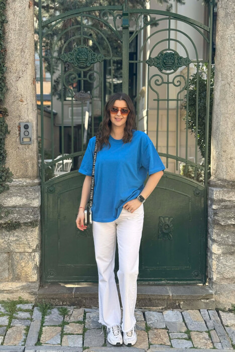 ONE COLOR SIMPLE WOMAN T-SHIRT + 6 PAIR SOCKS BLUE/BLU - 5