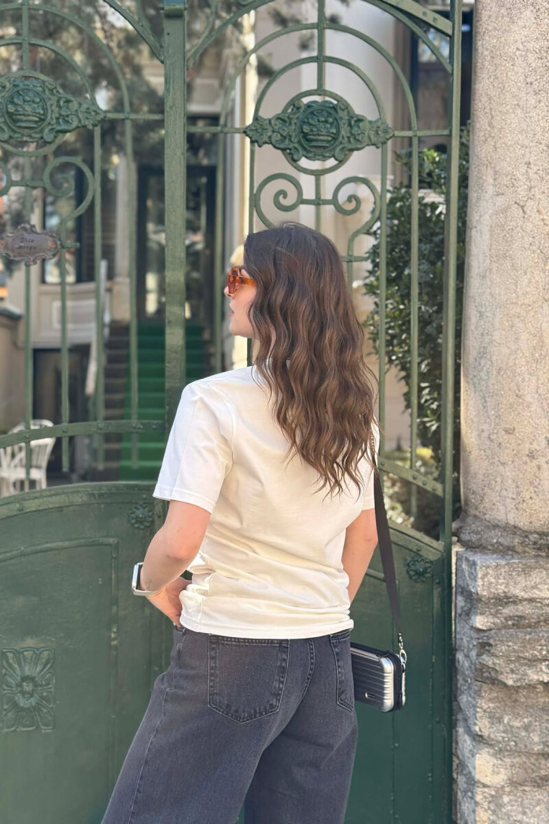 ONE COLOR SIMPLE WOMAN T-SHIRT + 6 PAIR SOCKS CREAM/KREM - 4