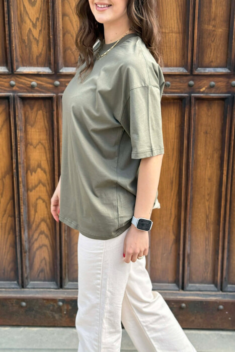 ONE COLOR SIMPLE WOMAN T-SHIRT + 6 PAIR SOCKS GREEN/JESHILE - 4