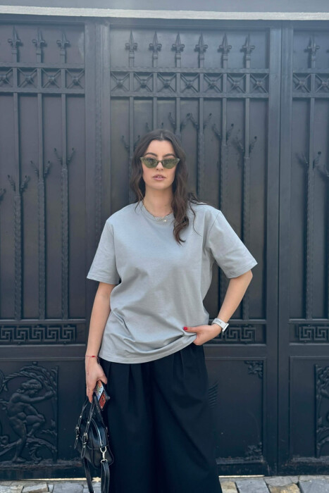 ONE COLOR SIMPLE WOMAN T-SHIRT + 6 PAIR SOCKS GREY/GRI - 1