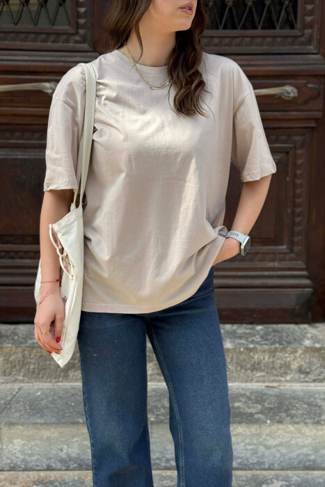 ONE COLOR SIMPLE WOMAN T-SHIRT + 6 PAIR SOCKS LIGHT BEIGE/BZHZB - 3