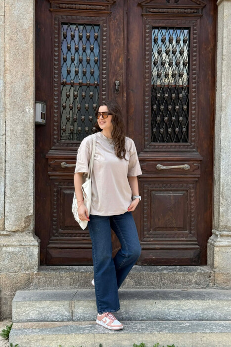 ONE COLOR SIMPLE WOMAN T-SHIRT + 6 PAIR SOCKS LIGHT BEIGE/BZHZB - 5