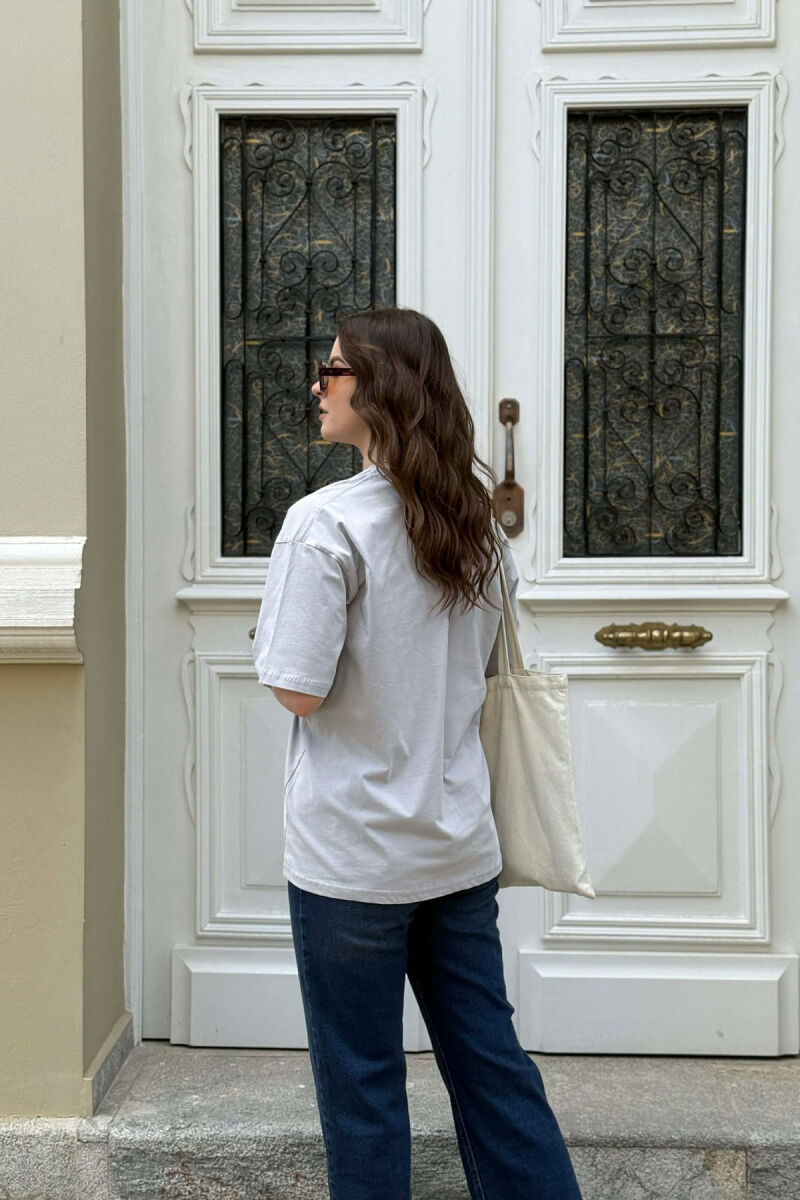 ONE COLOR SIMPLE WOMAN T-SHIRT + 6 PAIR SOCKS LIGHT GREY/GZ - 4