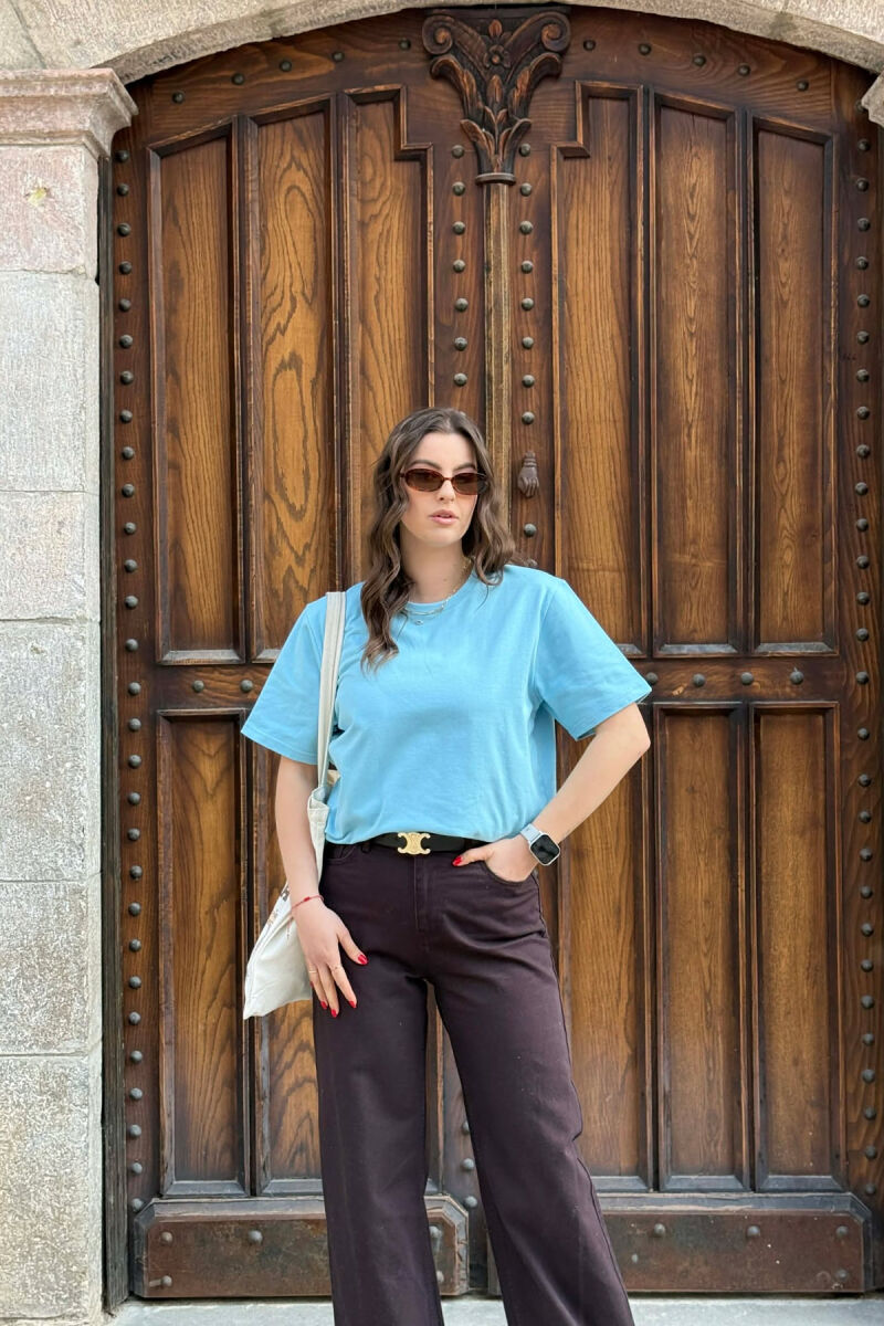 ONE COLOR SIMPLE WOMAN T-SHIRT + 6 PAIR SOCKS LIGHTBLUE/BZ - 1