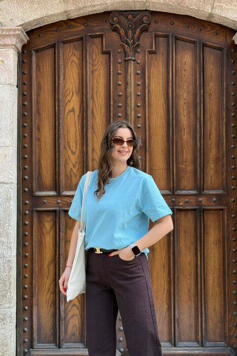 ONE COLOR SIMPLE WOMAN T-SHIRT + 6 PAIR SOCKS LIGHTBLUE/BZ - 3