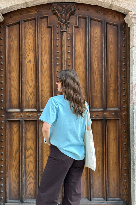 ONE COLOR SIMPLE WOMAN T-SHIRT + 6 PAIR SOCKS LIGHTBLUE/BZ - 5