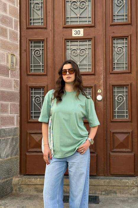 ONE COLOR SIMPLE WOMAN T-SHIRT + 6 PAIR SOCKS MINT/MENTE 