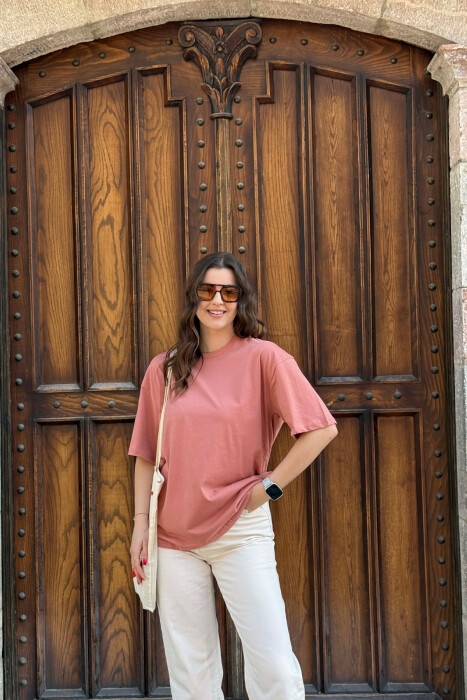 ONE COLOR SIMPLE WOMAN T-SHIRT + 6 PAIR SOCKS POWDER/PUDER 