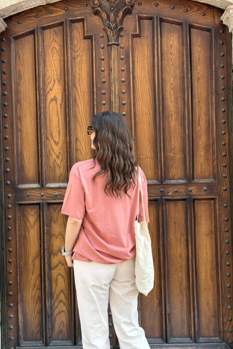 ONE COLOR SIMPLE WOMAN T-SHIRT + 6 PAIR SOCKS POWDER/PUDER - 4