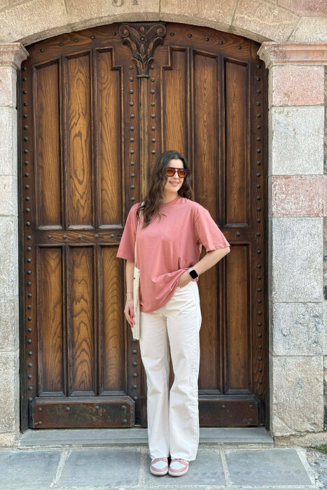 ONE COLOR SIMPLE WOMAN T-SHIRT + 6 PAIR SOCKS POWDER/PUDER - 5