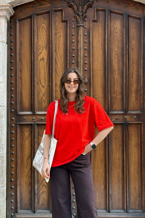 ONE COLOR SIMPLE WOMAN T-SHIRT + 6 PAIR SOCKS RED/E KUQE 