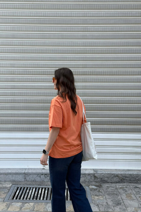 ONE COLOR SIMPLE WOMAN T-SHIRT + 6 PAIR SOCKS SALMON/SALMON - 4