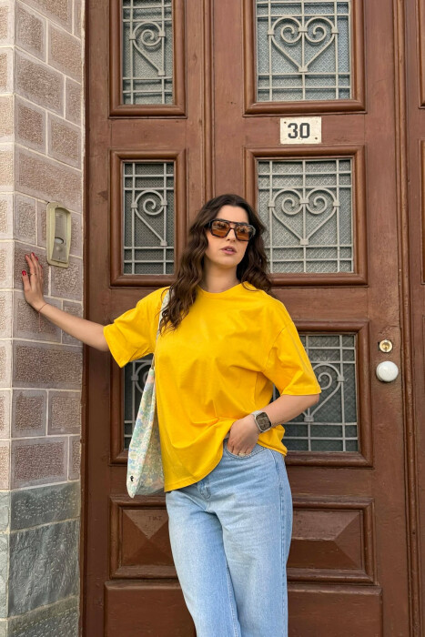 ONE COLOR SIMPLE WOMAN T-SHIRT + 6 PAIR SOCKS YELLOW/E VERDHE - 3