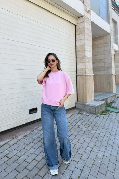 ONE COLOR SIMPLE WOMAN T-SHIRT PINK/ROZE - 1