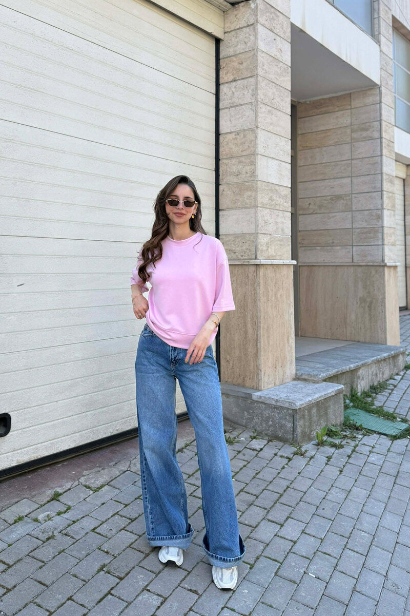 ONE COLOR SIMPLE WOMAN T-SHIRT PINK/ROZE - 2