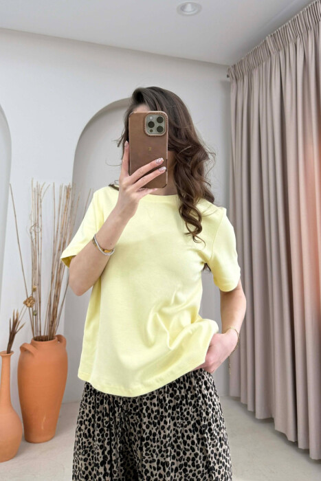 ONE COLOR SIMPLE WOMAN T-SHIRT YELLOW/E VERDHE - 