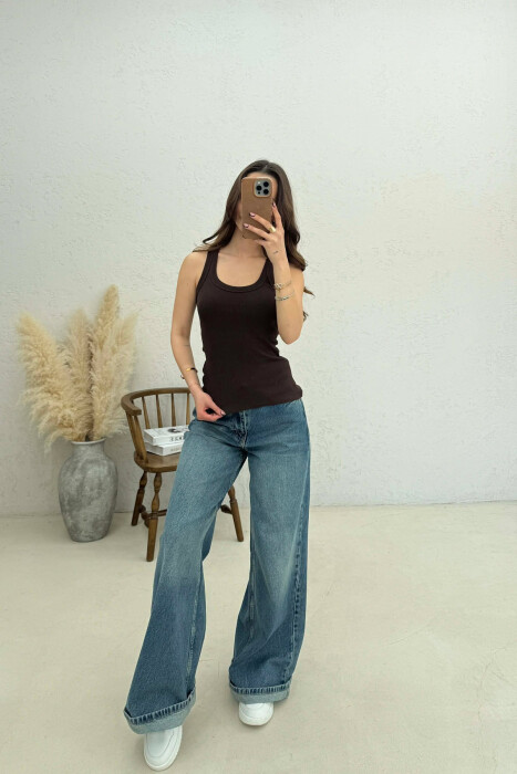 ONE COLOR SIMPLE WOMAN TANK TOP BROWN/KAFE - 4