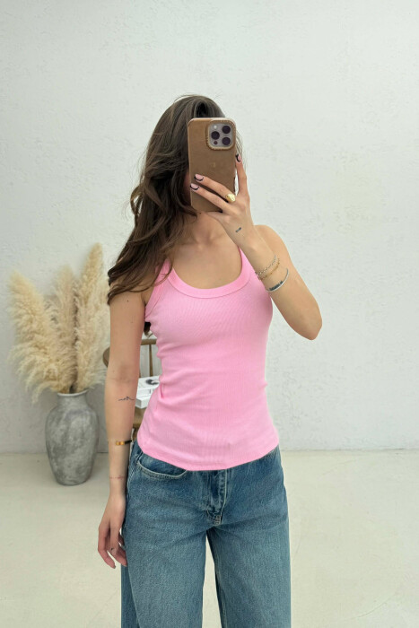 ONE COLOR SIMPLE WOMAN TANK TOP PINK/ROZE - 1