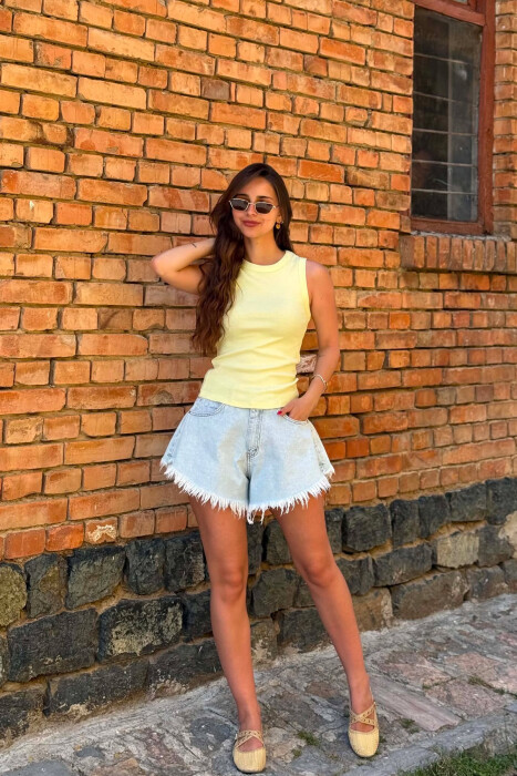 ONE COLOR SIMPLE WOMAN TANK TOP YELLOW/E VERDHE - KLAUDIO FASHION
