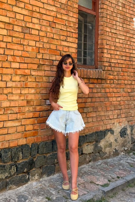 ONE COLOR SIMPLE WOMAN TANK TOP YELLOW/E VERDHE - 2
