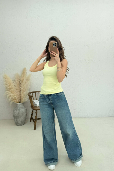 ONE COLOR SIMPLE WOMAN TANK TOP YELLOW/E VERDHE - 3