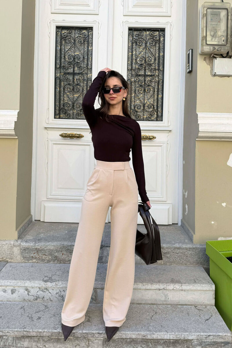 ONE COLOR SIMPLE WOMAN TROUSERS BEIGE/BEZHE - 1