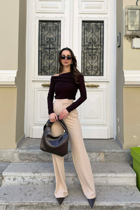 ONE COLOR SIMPLE WOMAN TROUSERS BEIGE/BEZHE - 2